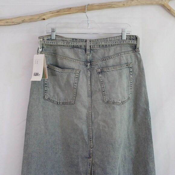 NWT H&M Long Modest Pale Blue Jean Skirt Size L Large Denim Maxi High Back Slit - Picture 5 of 7